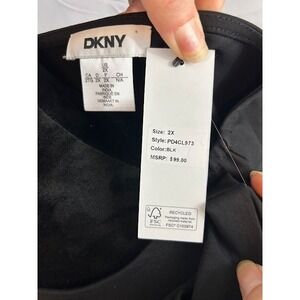 DKNY 2X Black Maxi Dress Tie Detail Short Sleeve Womens